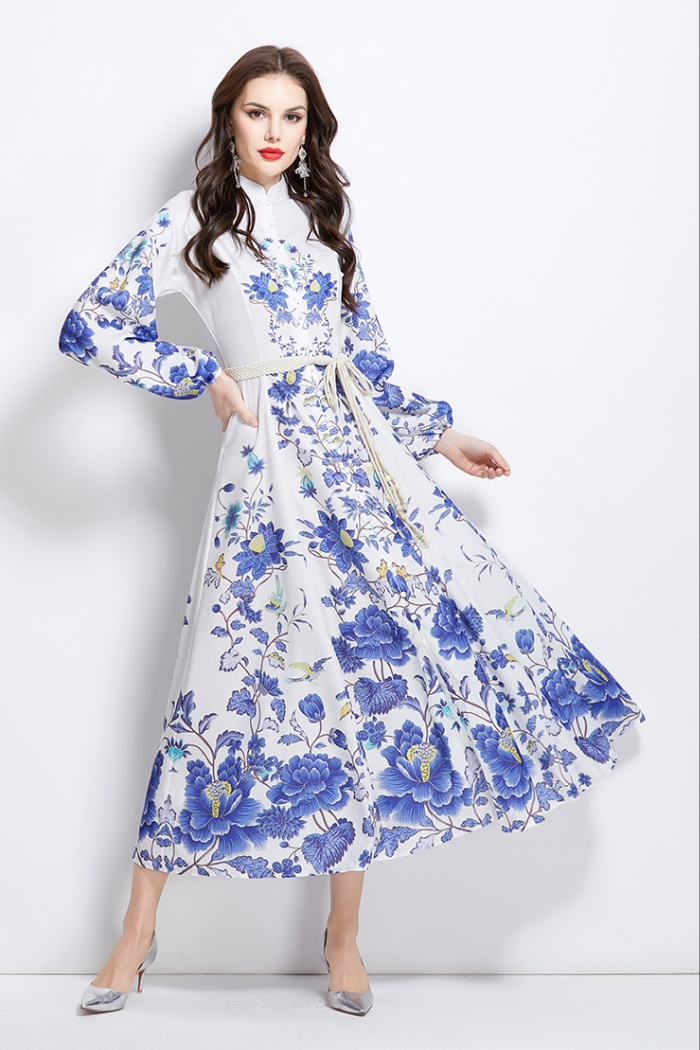 Spring and summer long cstand collar national style dress