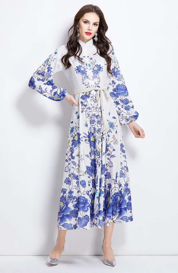 Spring and summer long cstand collar national style dress