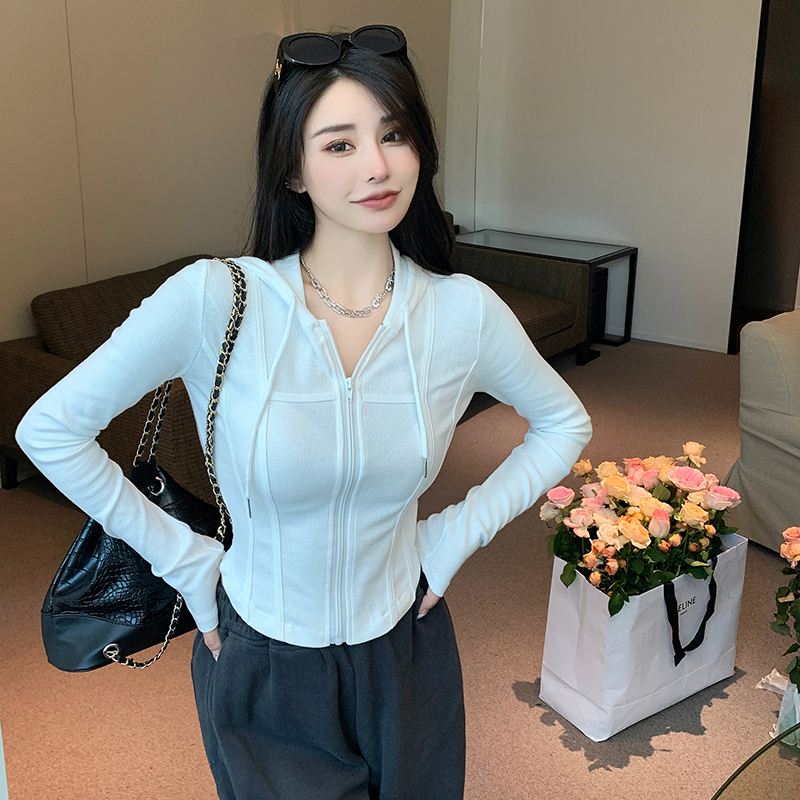 Spring knitted tops zip T-shirt for women