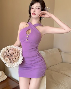 Halter hollow slim dress