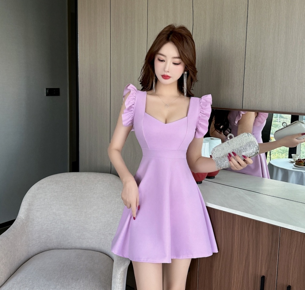 Boats sleeve slim sexy fashion low-cut A-line dress