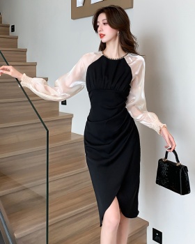 Unique spring black long sleeve dress for women