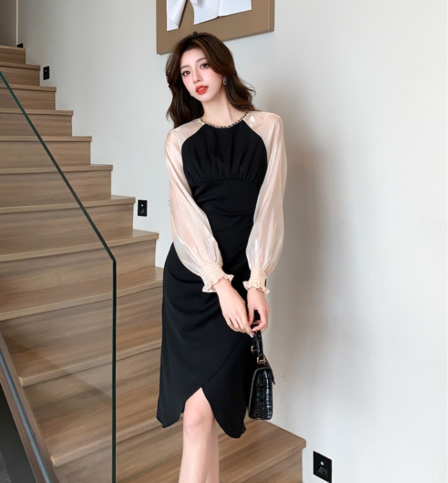 Unique spring black long sleeve dress for women