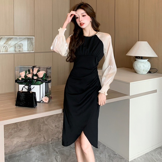 Unique spring black long sleeve dress for women