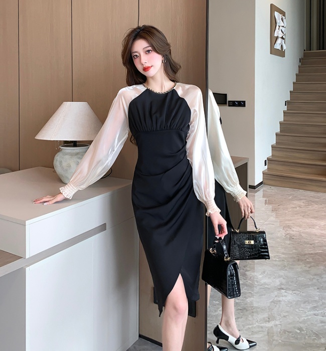 Unique spring black long sleeve dress for women