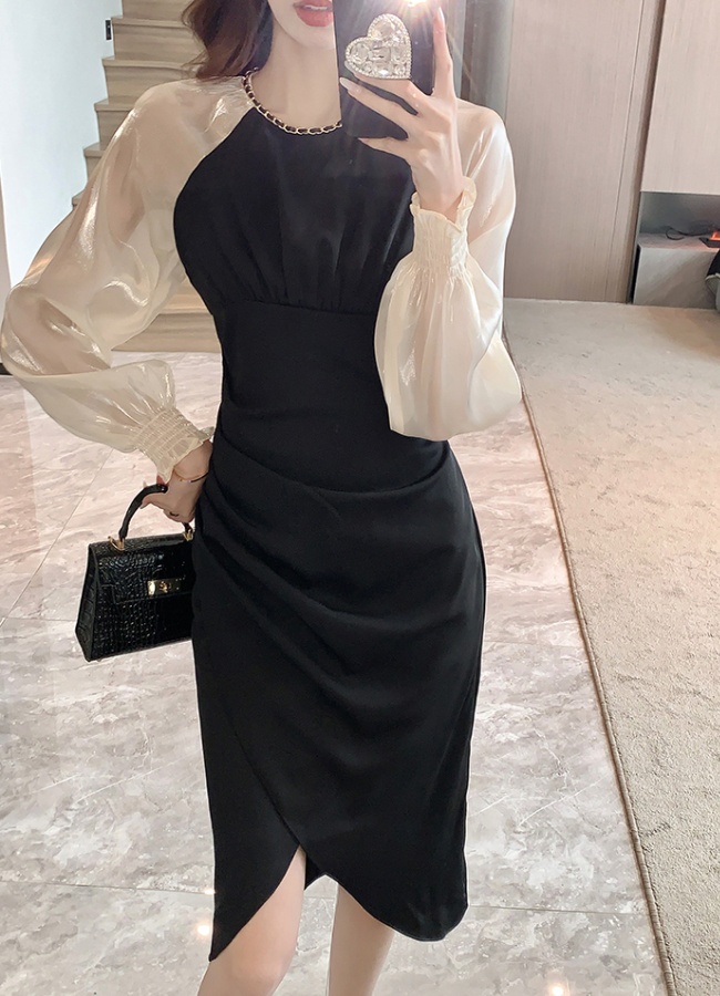 Unique spring black long sleeve dress for women