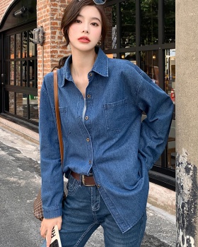 Korean style denim long sleeve coat autumn large yard tops