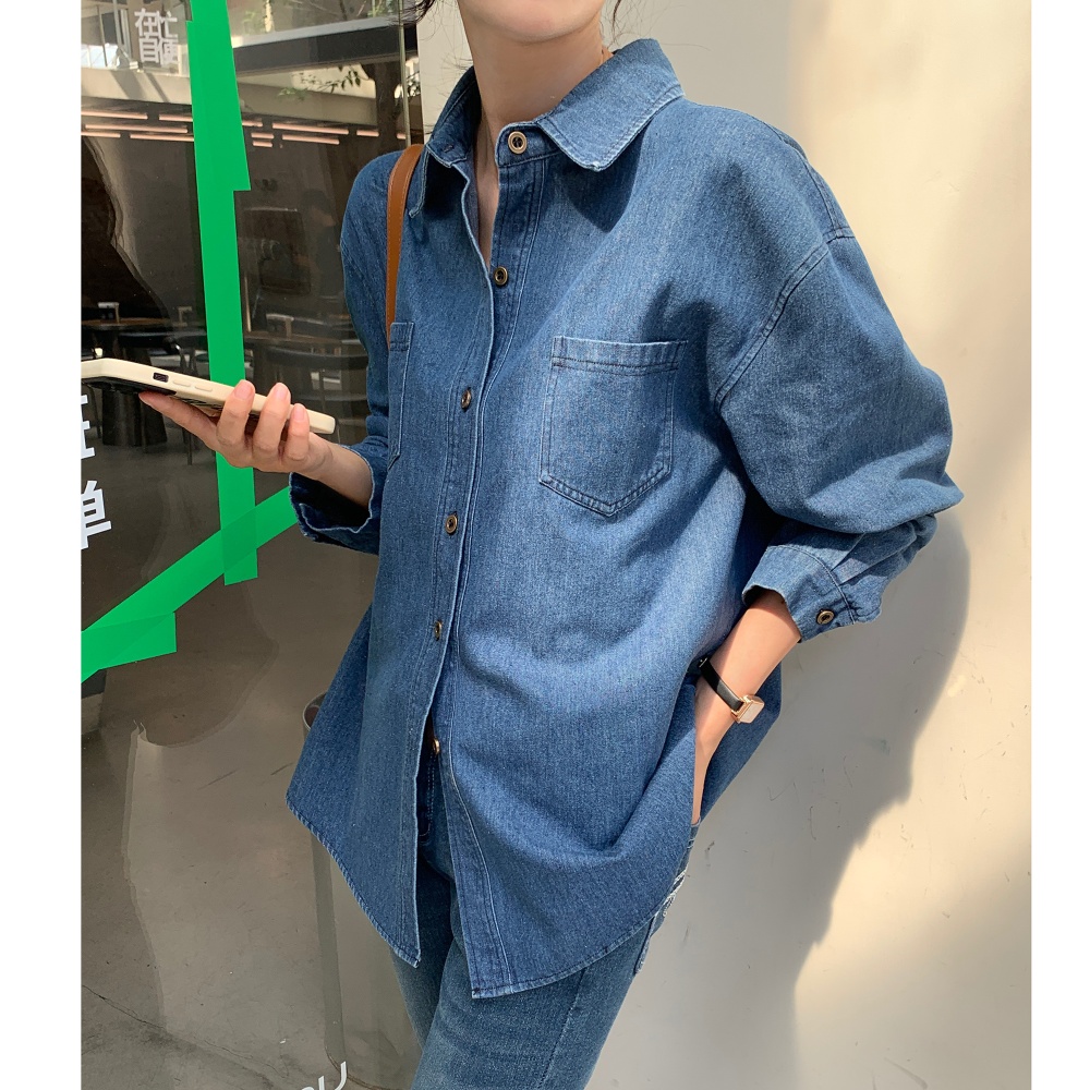 Korean style denim long sleeve coat autumn large yard tops