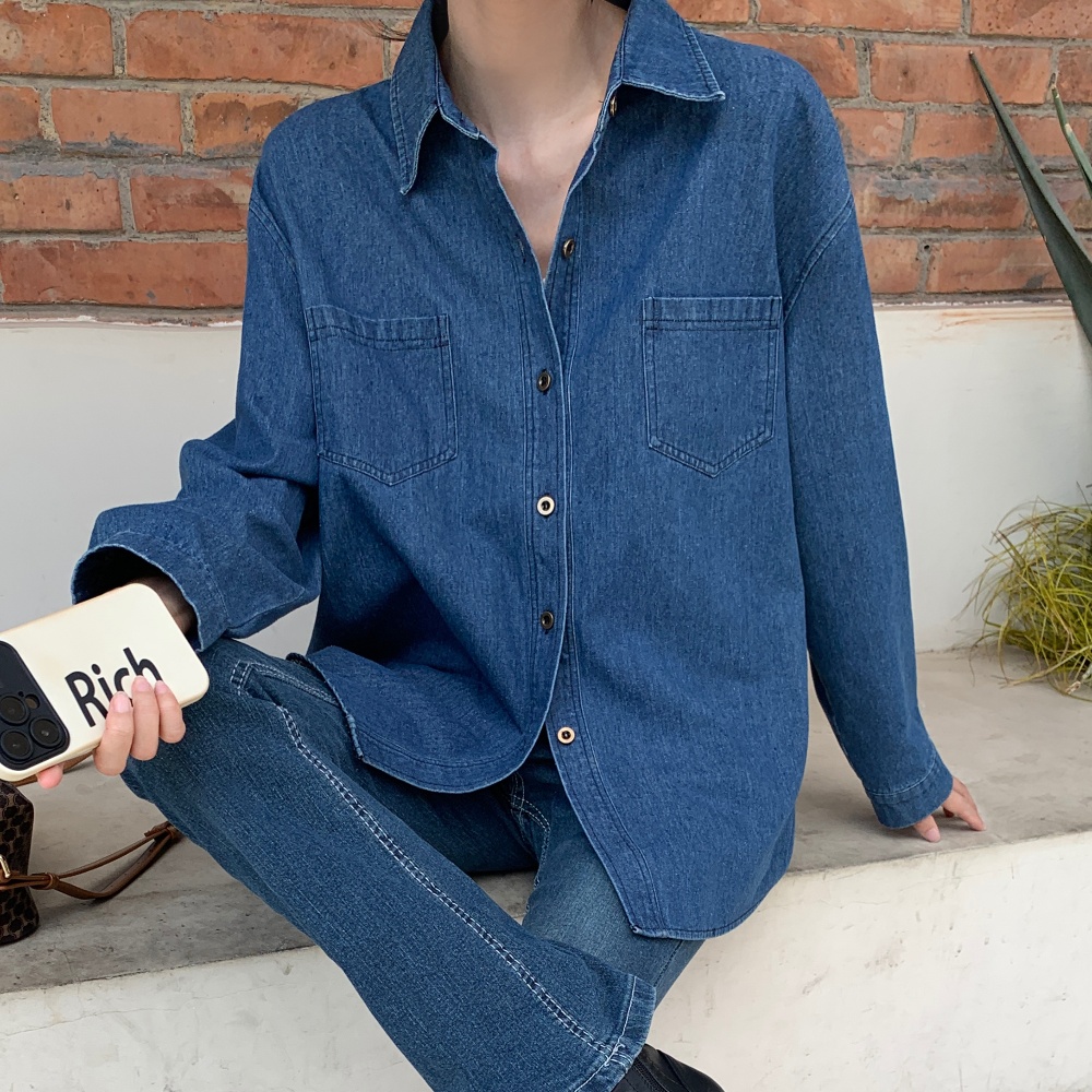 Korean style denim long sleeve coat autumn large yard tops