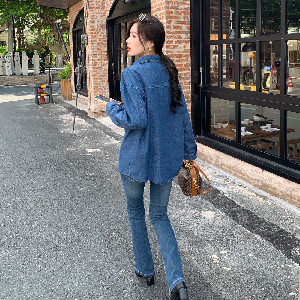 Korean style denim long sleeve coat autumn large yard tops