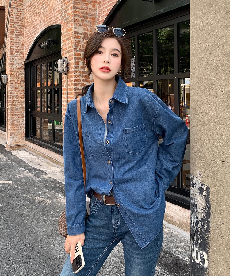 Korean style denim long sleeve coat autumn large yard tops