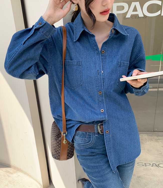 Korean style denim long sleeve coat autumn large yard tops