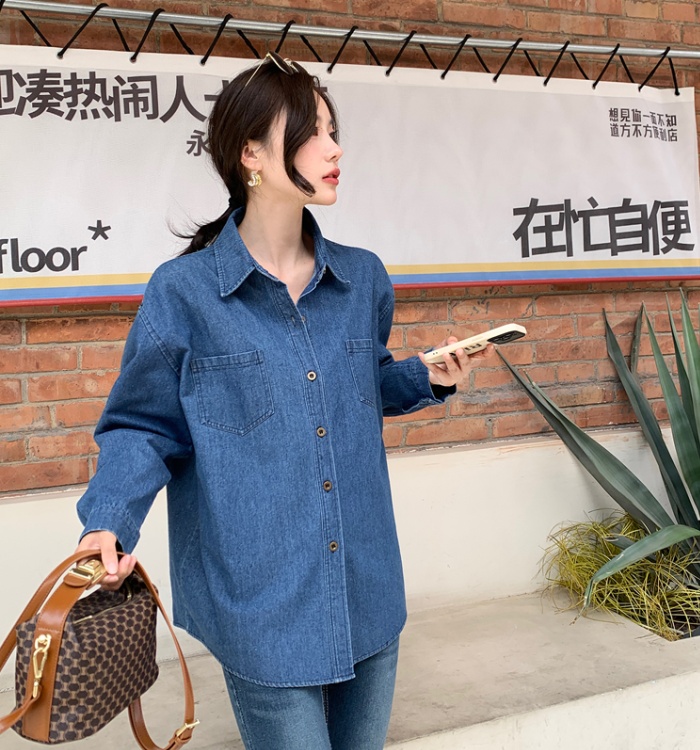 Korean style denim long sleeve coat autumn large yard tops