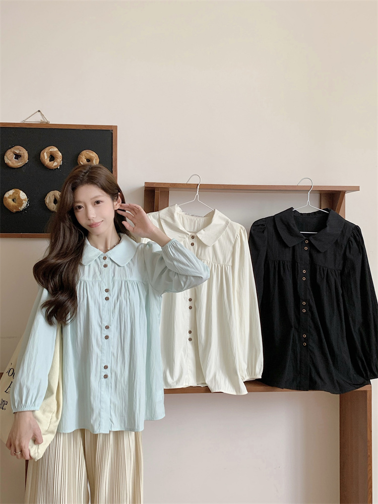 Loose long sleeve doll shirt tender France style tops