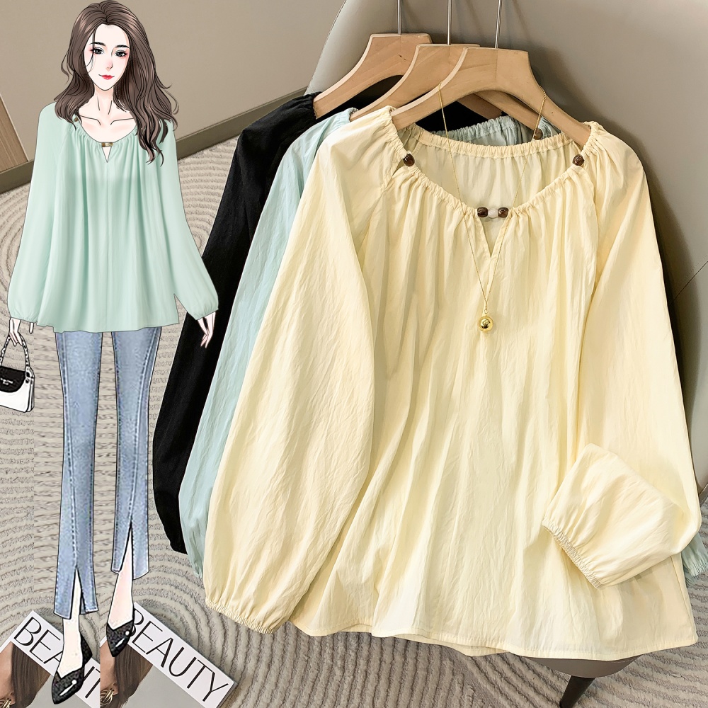 Puff sleeve beads refreshing loose France style shirt