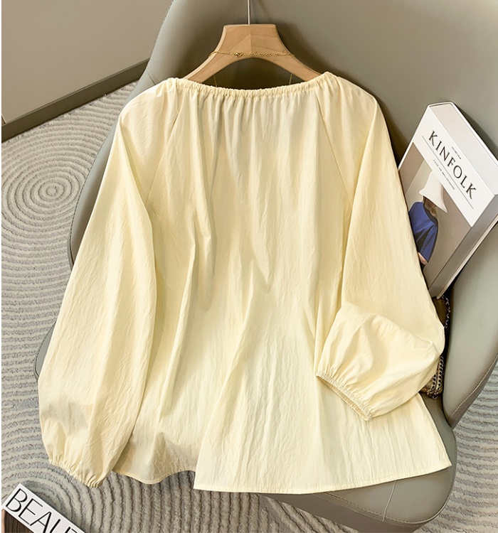 Puff sleeve beads refreshing loose France style shirt