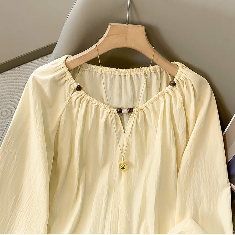 Puff sleeve beads refreshing loose France style shirt