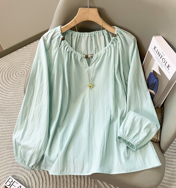 Puff sleeve beads refreshing loose France style shirt