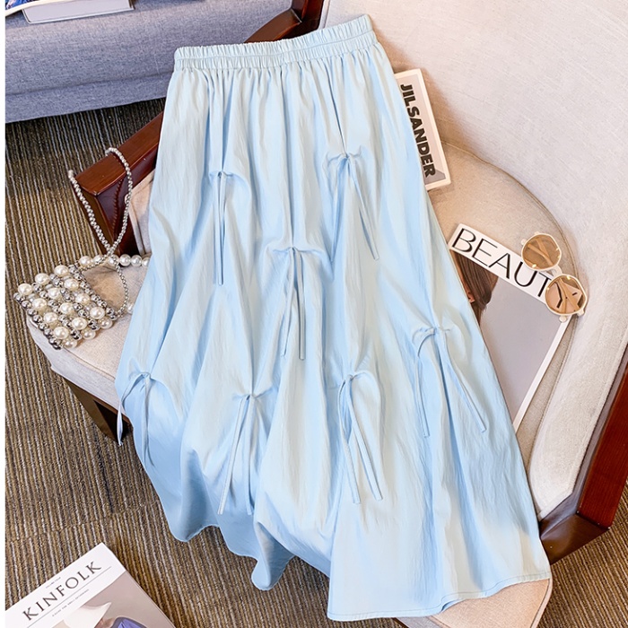 Bow drape long skirt A-line Hepburn style skirt for women