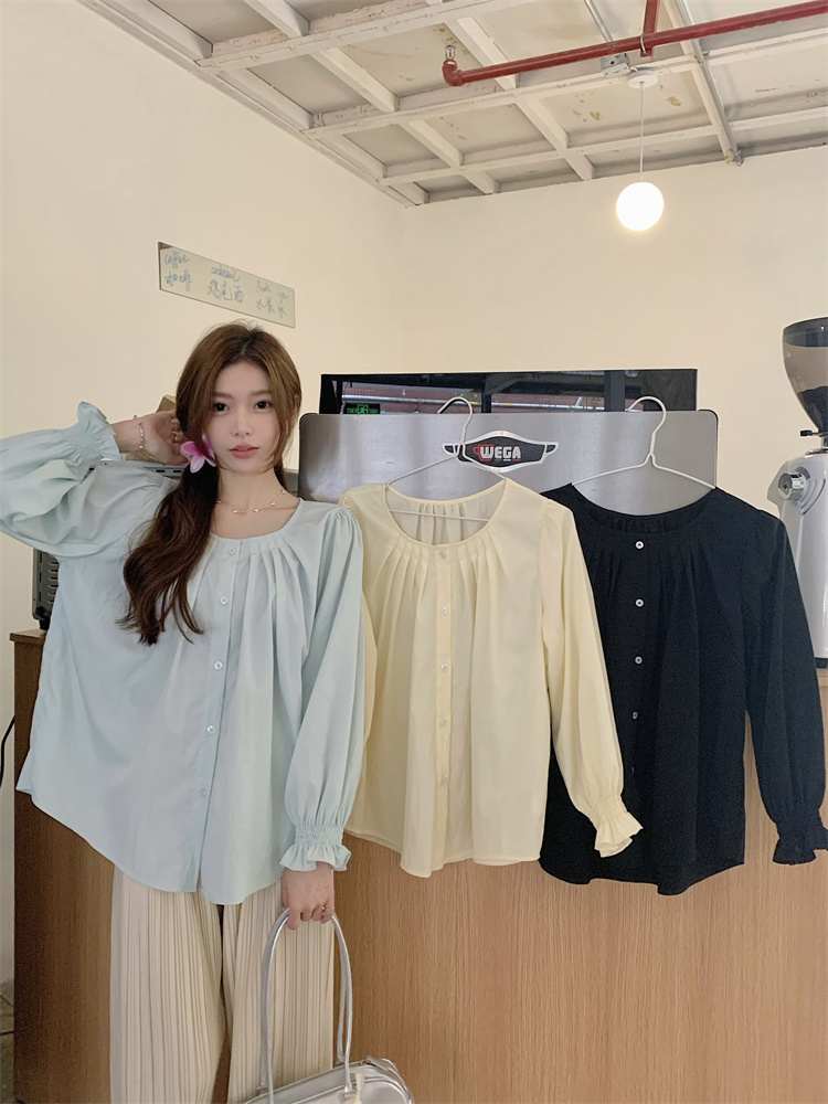 Long sleeve folds loose shirt fat France style tops for women