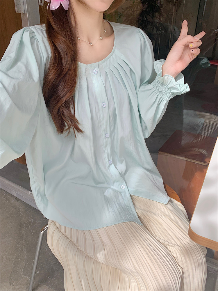 Long sleeve folds loose shirt fat France style tops for women