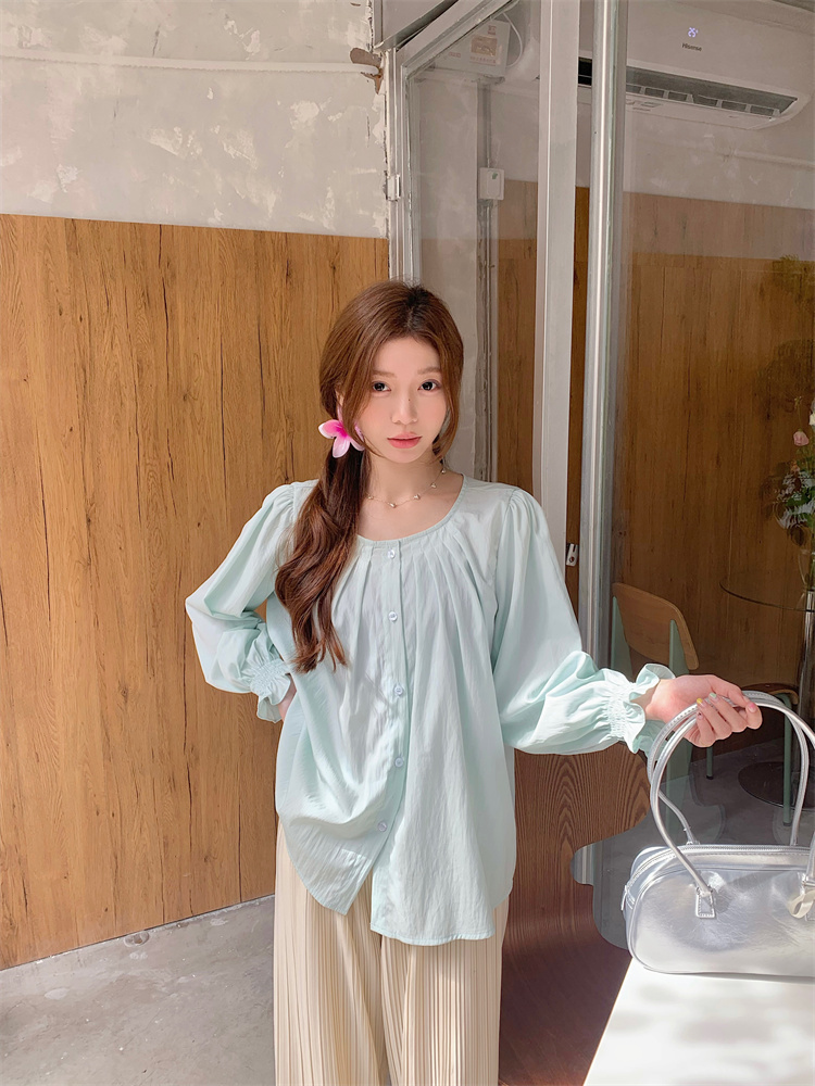 Long sleeve folds loose shirt fat France style tops for women