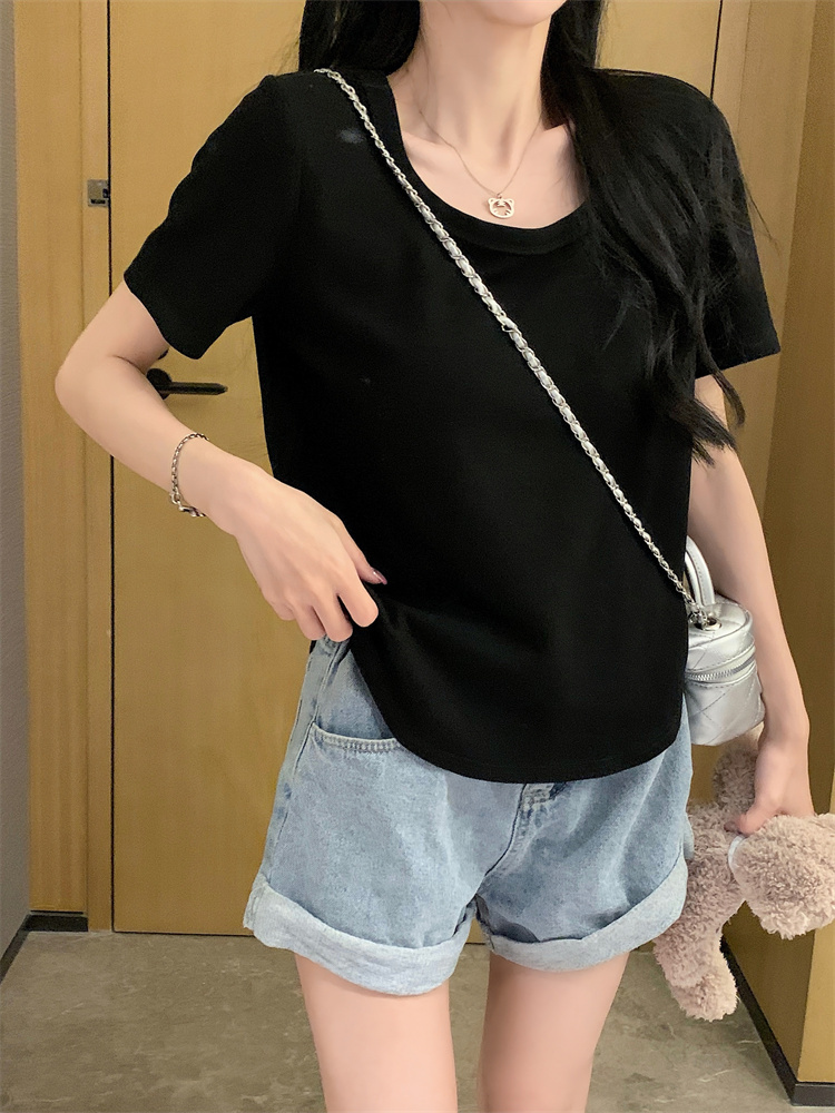 Arc hem bottoming T-shirt slim short sleeve tops for women