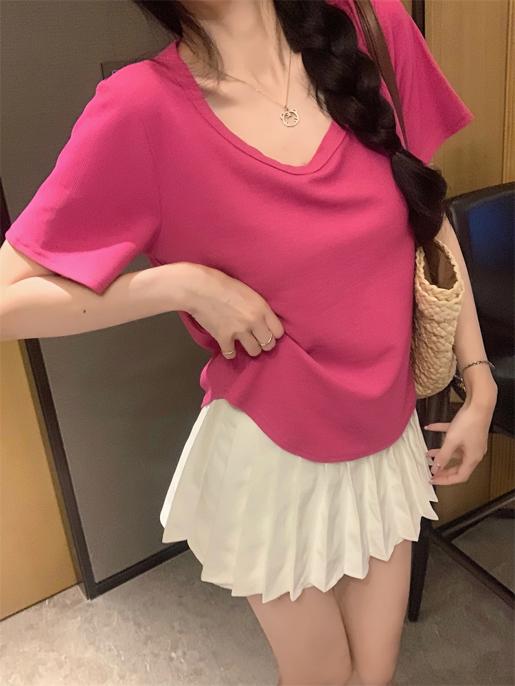 Arc hem bottoming T-shirt slim short sleeve tops for women