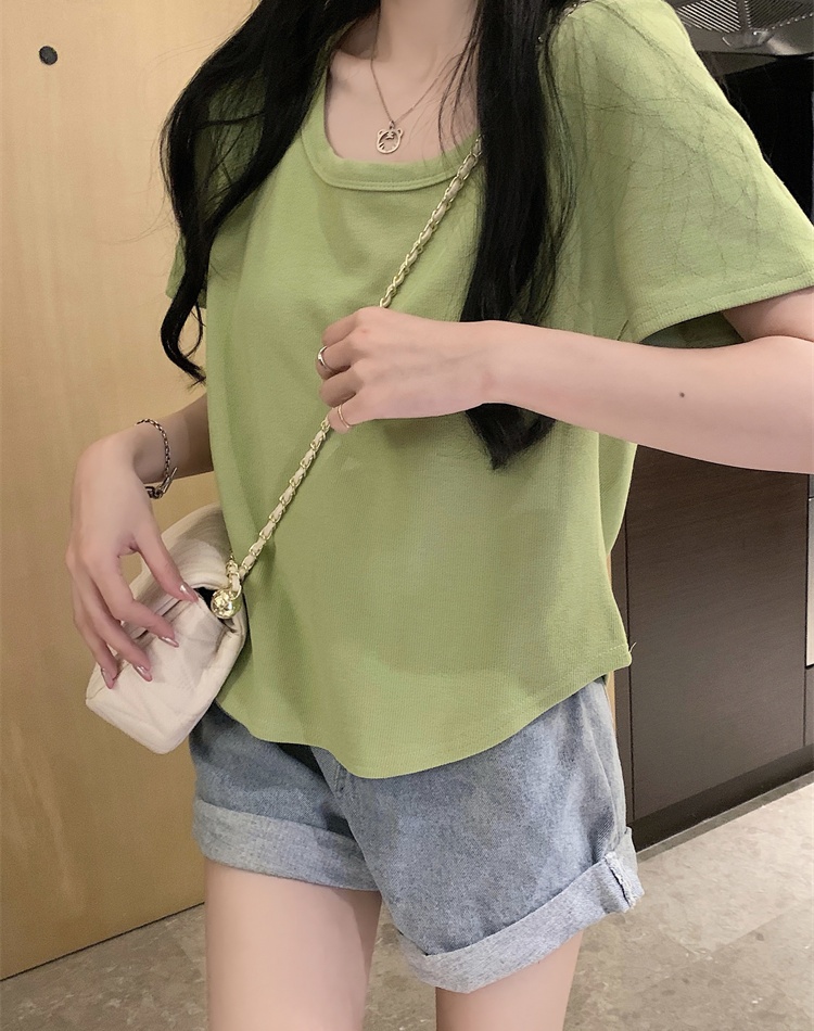 Arc hem bottoming T-shirt slim short sleeve tops for women