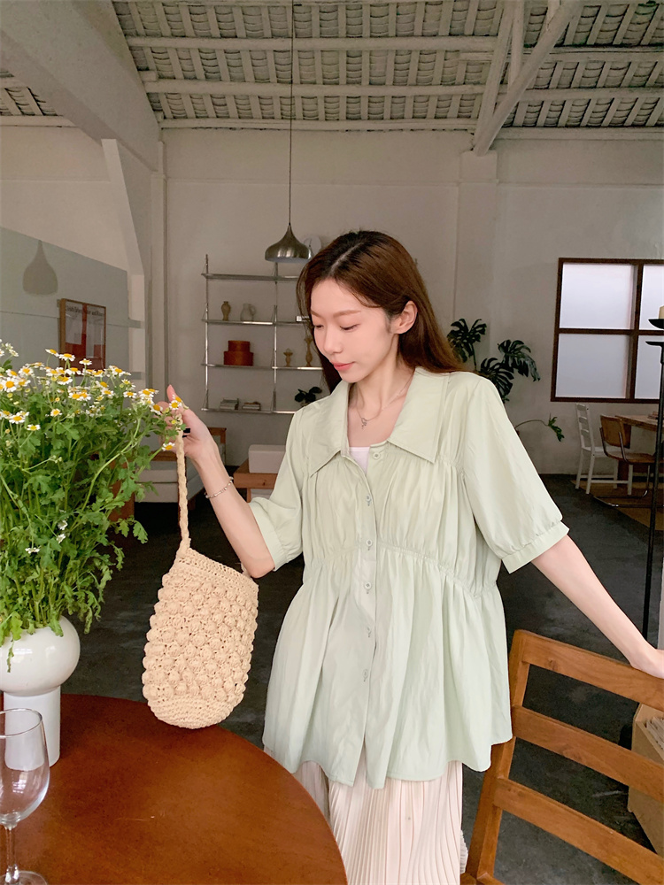 Summer slim shirt lotus leaf edges tops for women