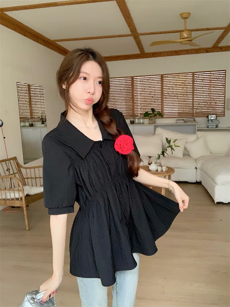 Summer slim shirt lotus leaf edges tops for women