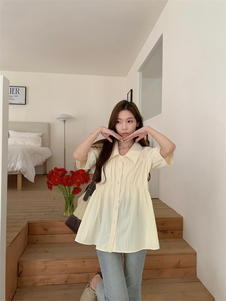 Summer slim shirt lotus leaf edges tops for women