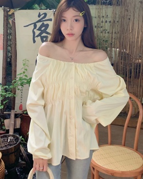 Round neck puff sleeve shirt fat Cover belly tops