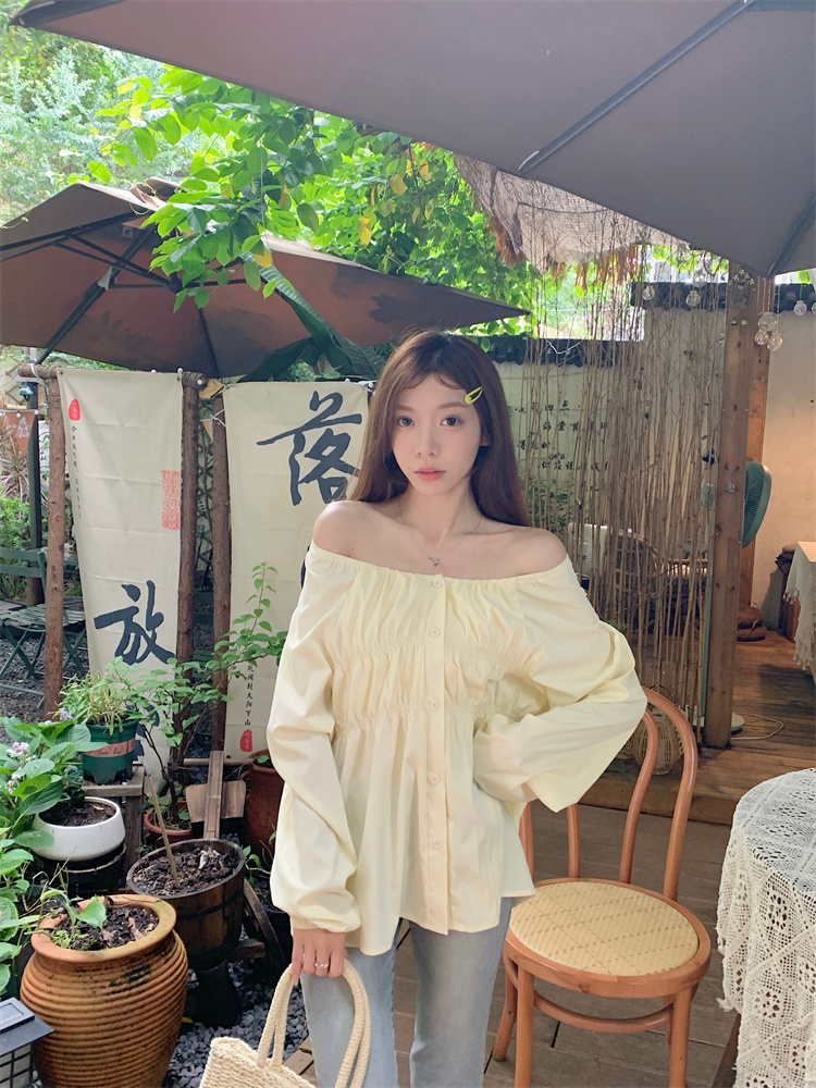 Round neck puff sleeve shirt fat Cover belly tops