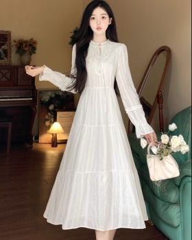 Refreshing long sleeve jacquard temperament white dress