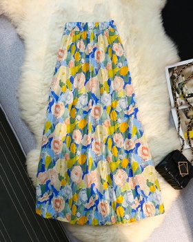 Slim artistic skirt fold floral long skirt for women