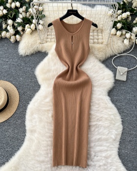 Package hip round neck dress sleeveless hollow long dress