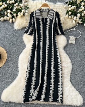 Korean style fashion loose knitted summer lazy lapel dress