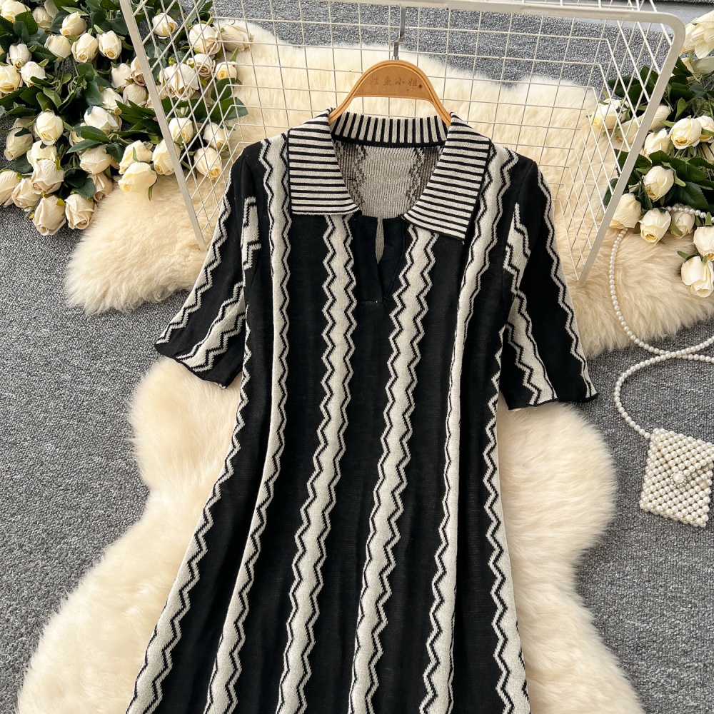 Korean style fashion loose knitted summer lazy lapel dress