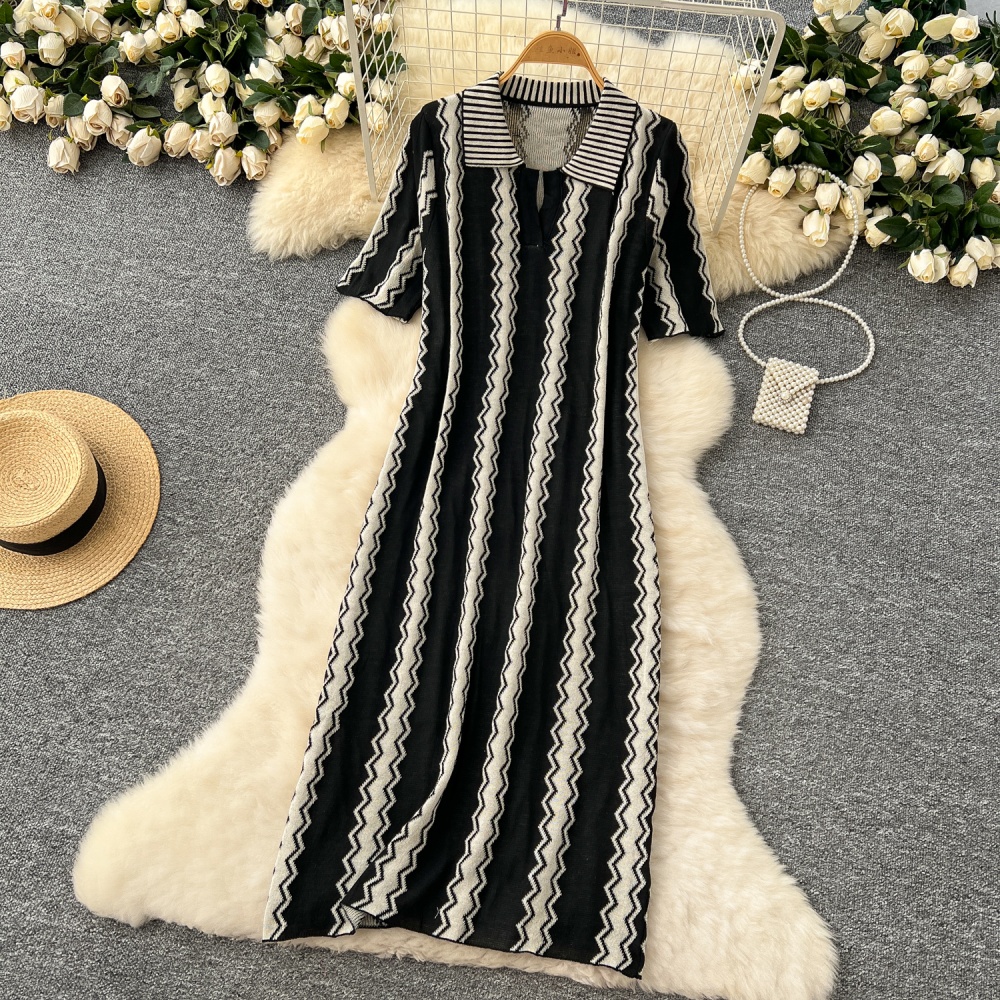 Korean style fashion loose knitted summer lazy lapel dress