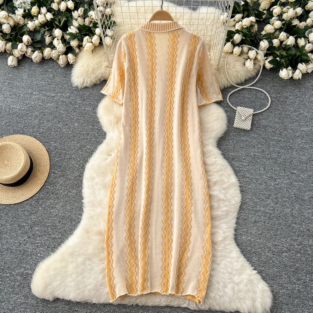 Korean style fashion loose knitted summer lazy lapel dress