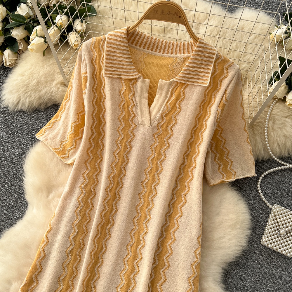 Korean style fashion loose knitted summer lazy lapel dress