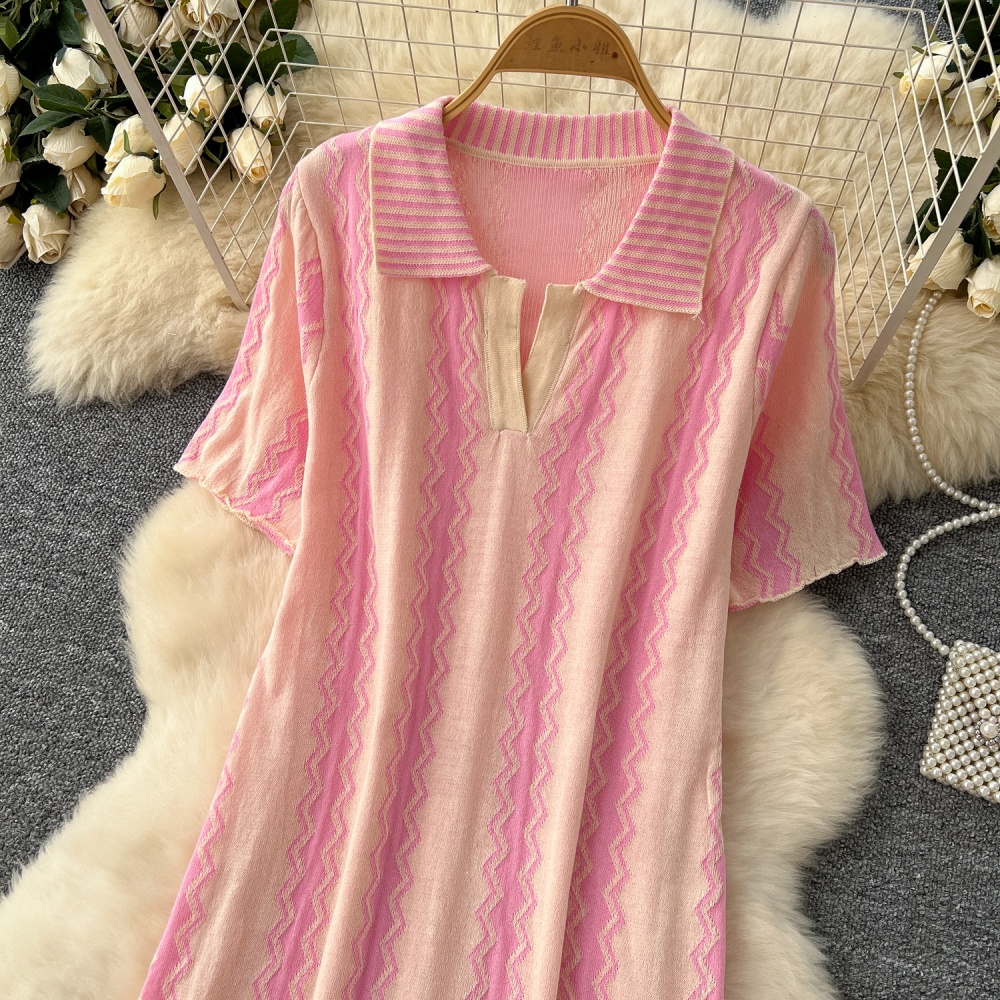 Korean style fashion loose knitted summer lazy lapel dress