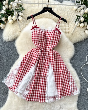 Sweet splice dress tender France style T-back for women