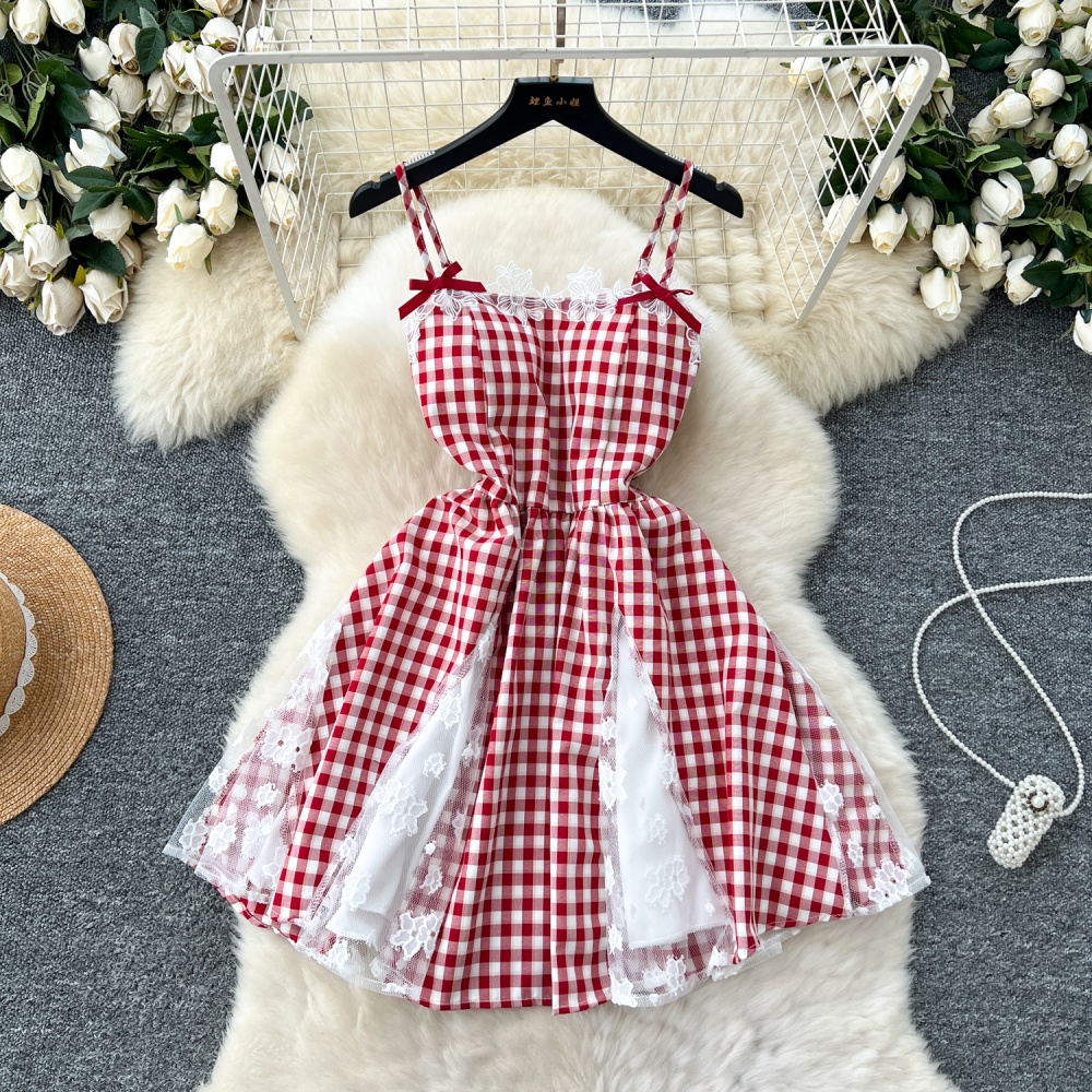 Sweet splice dress tender France style T-back for women