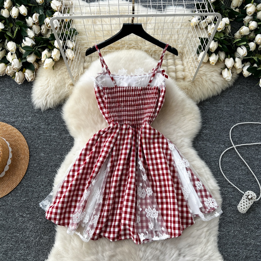 Sweet splice dress tender France style T-back for women