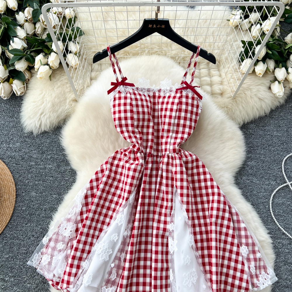 Sweet splice dress tender France style T-back for women