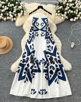 Sling European style dress printing long dress