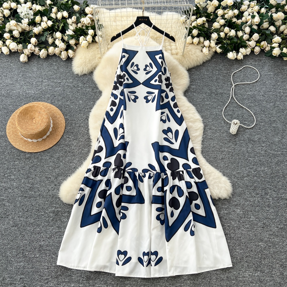 Sling European style dress printing long dress