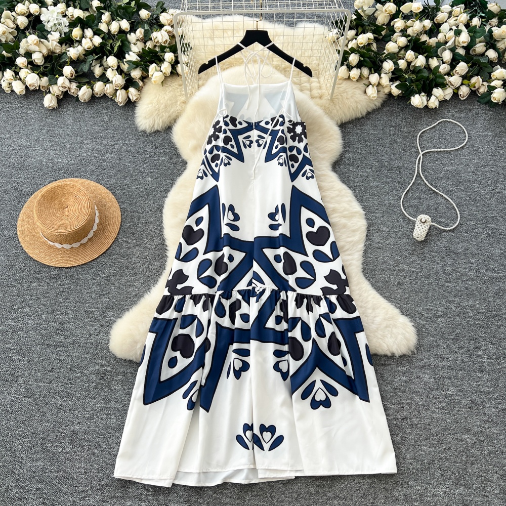 Sling European style dress printing long dress